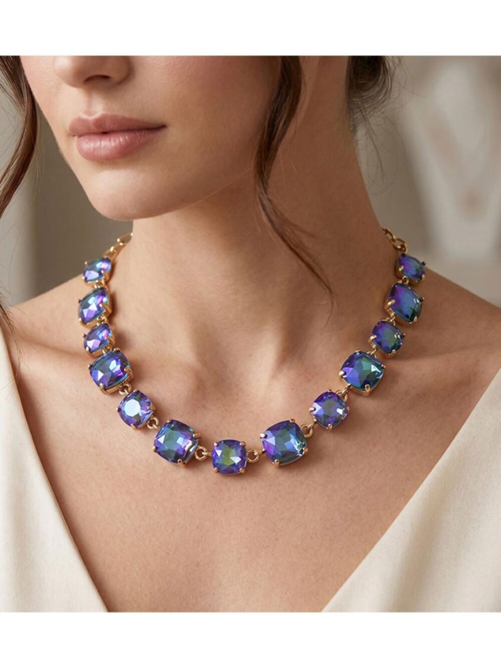 Tigerstars Royal Blue Square Stone Link Evening Necklace